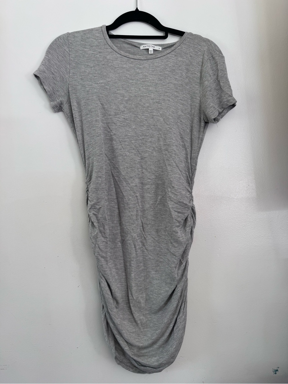 Gray Ruched Short-Sleeve Dress